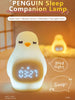 Cute LED Penguin Night Light, Alarm Clock, Silicone Bedside Lamp with Clock, Rechargeable Sleeping Lamp for Girls and Boy Room