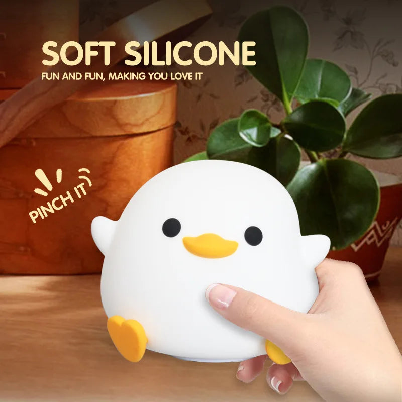 Duck Silicone Night Light for Children with Timer Usb Rechargeable Dimming Touch Lamp Sleeping Bedroom Cartoon Animal Decor Gift