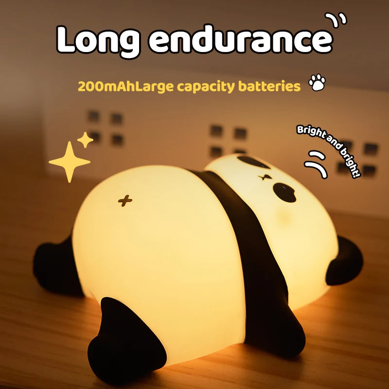 USB Rechargeable LED Night Light Panda Cartoon Animal Silicone Lamp Timing Bedside Decor Kids Sleep Nightlight Birthday Gifts