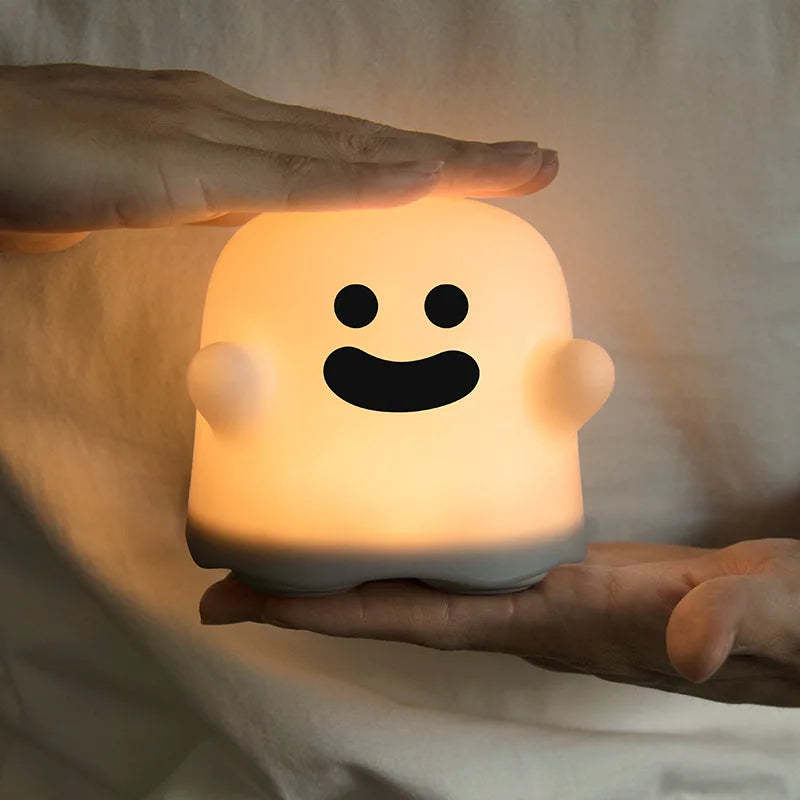 LED Night Lights for Children Bedroom Cute Boo Ghost Silicone Lamp Touch Sensor Dimmable Child Holiday Gift Rechargeable